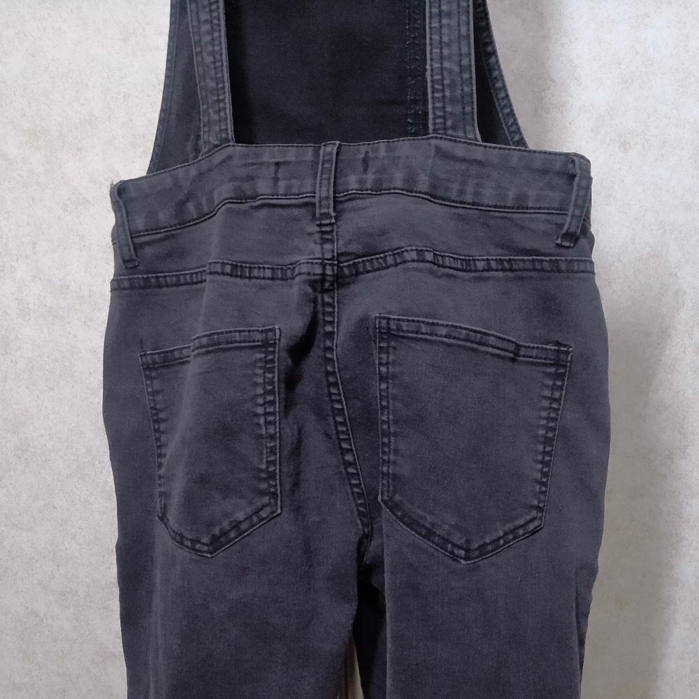 EUC Free People Black Denim Multi Pocket Overalls Zip Distressed Fade Sz26 - Picture 9 of 12